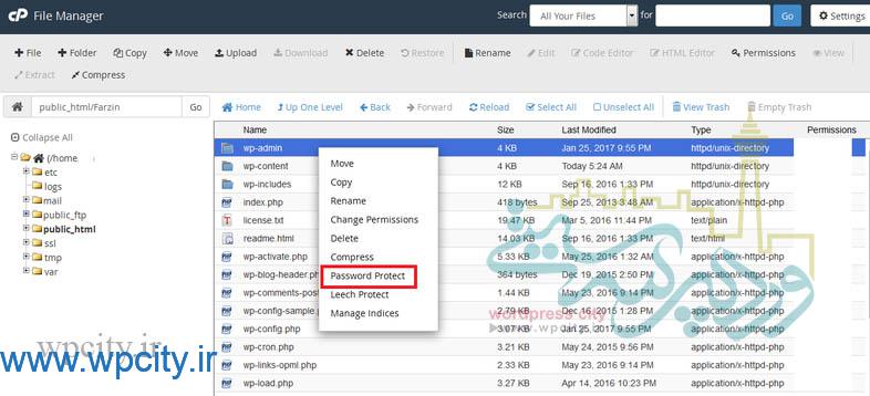 پسورد بر روی فولدر wp-admin